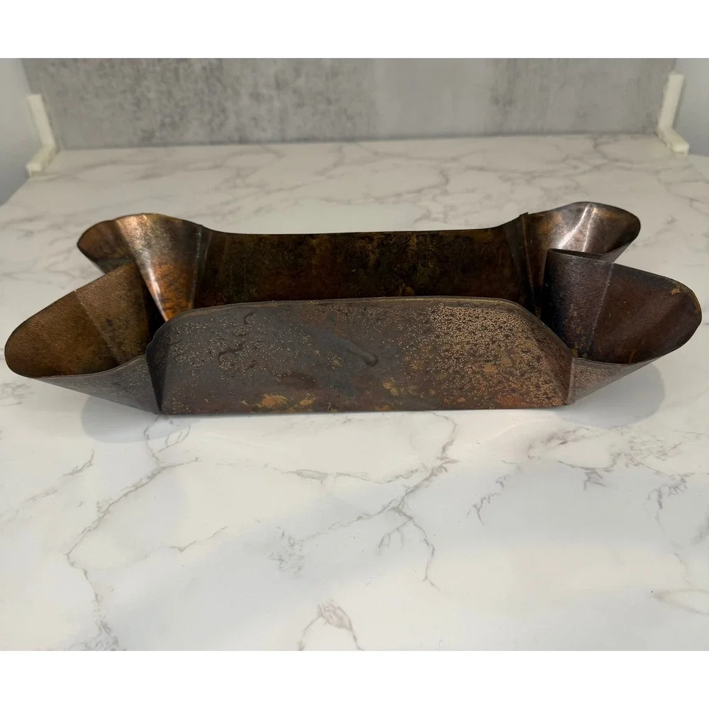 Terri Dallriva Copperworx Handcrafted Copper Fluted Bowl Artisan Metalwork 12in